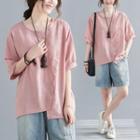 Short-sleeve Plain Asymmetrical Top