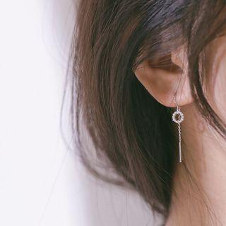 925 Sterling Silver Rhinestone Hoop & Bar Dangle Earring