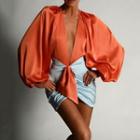 Set: Puff-sleeve Blouse + Mini Pencil Skirt