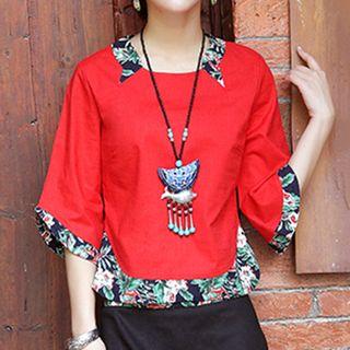 Floral Panel Elbow Sleeve T-shirt