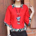 Floral Panel Elbow Sleeve T-shirt