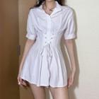 Short-sleeve V-neck Elastic-waist Shaping Shirtdress