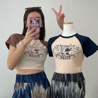 Raglan Letter Print Cropped T-shirt