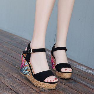 Faux Suede Open Toe Platform Wedge Sandals