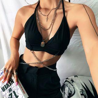 Chain-accent Halter Sleeveless Top