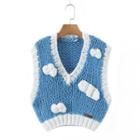 V-neck Two-tone Cropped Sweater Vest Blue & White - One Size