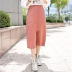 Slit-front Dual-pocket Stitched Long Skirt