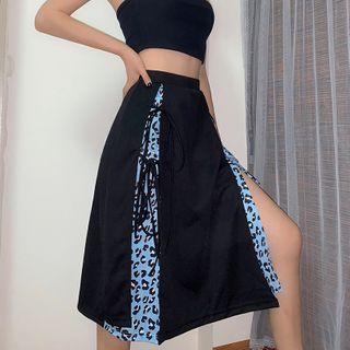 Leopard Print Panel A-line Skirt