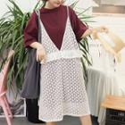 Set: Spaghetti Strap Lace Dress + Short-sleeve T-shirt