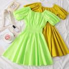 Wide-neck Plain A-line Dress
