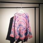 Round-neck Printed Over-sized Knitted Long-sleeve Top