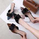 Ribbon Accent Pointed Toe Kitten Heel Mules