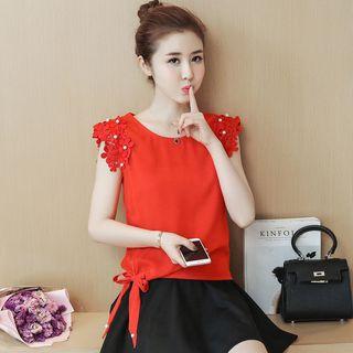 Short-sleeve Lace-trim Embellished Blouse