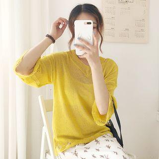 Distressed Loose-fit Short-sleeve Knit Top