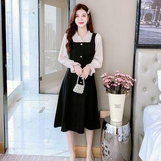 Long Sleeve Frill Trim Mock Two-piece Dress