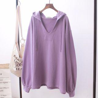 Long-sleeve Plain V-neck Hoodie