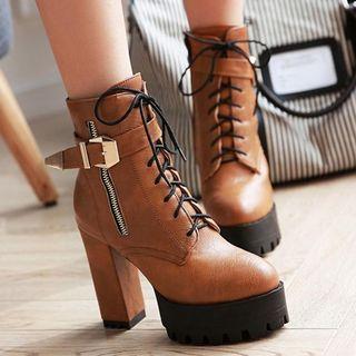 Faux Leather High Heel Platform Ankle Boots