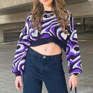 Color-block Long-sleeve Crop Sweater