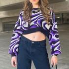 Color-block Long-sleeve Crop Sweater