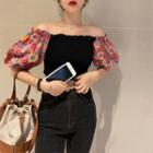 Puff-sleeve Off-shoulder Floral Print Crop Top