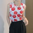 Sleeveless Cherry T-shirt White & Red - One Size
