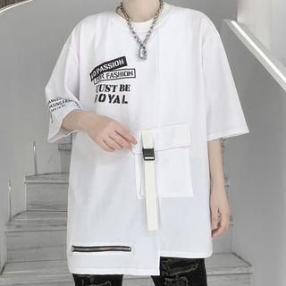 Lettering Print Irregular T-shirt