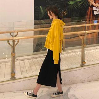 Slit-back Drawstring Hoodie / High Waist A-line Skirt