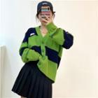 Striped Cardigan / Pleated Skirt / Set