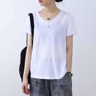Short-sleeve Plain Sheer T-shirt