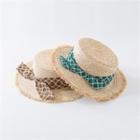 Fray-edge Beribboned Woven Sun Hat