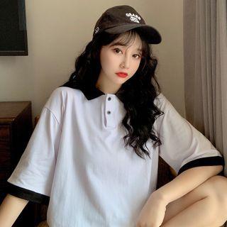 Contrast Trim 3/4-sleeve Polo Shirt