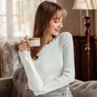 Long-sleeve Scallop Trim Knit Top
