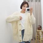 Plus Size Distressed Cable-knit Cardigan