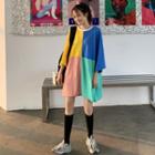 Color Block Long T-shirt As Shown In Figure - One Size