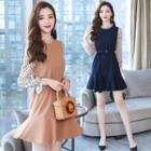 Long-sleeve Floral Print Mock Two-piece Dress