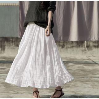 Linen Midi A-line Skirt White - One Size