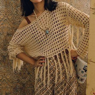 Long-sleeve Crocheted Knit Cover-up As Shown In Figure - One Size