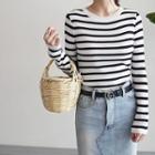 Long-sleeve Striped Ribbed Knit Top