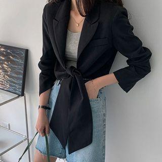 Peaked-lapel Tie-hem Cropped Blazer