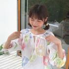 Elbow-sleeve Floral Top As Shown In Figure - One Size