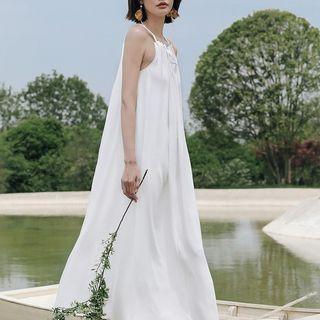 Halter Plain Midi A-line Dress White - One Size