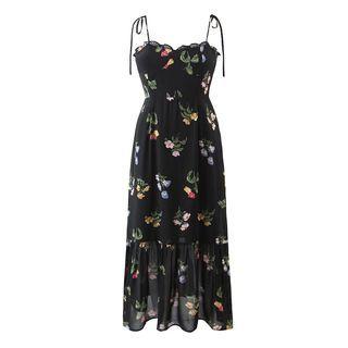 Floral Ruffle Spaghetti-strap Dress