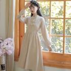 Long-sleeve Frog Buttoned Corduroy A-line Dress