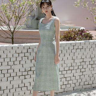 Smocked Tie-back Plaid Long Sundress