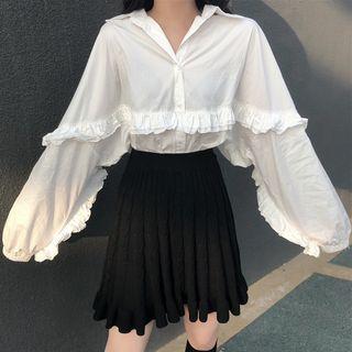 Ruffle Trim Blouse / Knit A-line Skirt