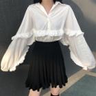 Ruffle Trim Blouse / Knit A-line Skirt