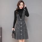 Mock Neck Knit Top / Sleeveless A-line Dress / Set