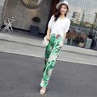Set: V-neck Blouse + Floral Pants