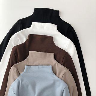 Plain Mock-neck Long Sleeve Top