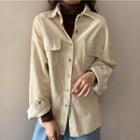 Corduroy Plain Shirt / Long-sleeve Turtleneck Top